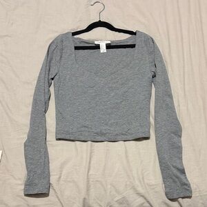 Forever 21 Grey Square Neck Long Sleeve Crop Top